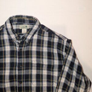 LL Bean Mens Long Sleeve Button Up Shirt L Reg Fit VTG Cotton Blue Green Plaid